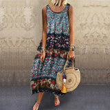 Women Plus Size Maxi Dressese Vest Lantern Dress Printed Loose Sleeveless Dress