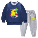 Children Pokemon Pikachu Hoodie & Pant Set Sweater Suit Fleece Lined Padded Warm Keeping Winter Clothes