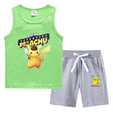 Children Pokemon Pikachu Tshirts & Shorts Vest Middle Pants Sports Casual Thin Two Pieces