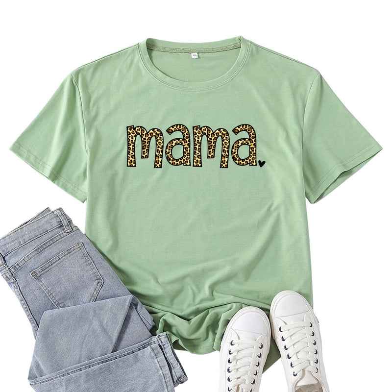 Boy Mama T Shirt Leopard Mama Letter Print T-shirt