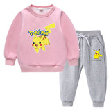 Children Pokemon Pikachu Hoodie & Pant Set Fleece Lined Padded Warm Keeping Winter Clothes Sweatershirt Suit