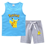 Children Pokemon Pikachu Tshirts & Shorts Vest Middle Pants Sports Casual Thin Two Pieces