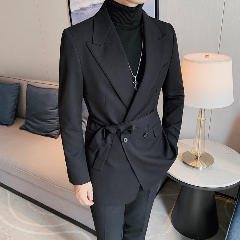 Double Brewed Seersucker Suit Fall Winter Men Casual Top Coat