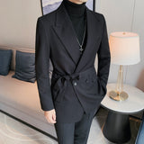 Double Brewed Seersucker Suit Fall Winter Men Casual Top Coat