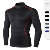 Moisture Wicking Shirts Men's Autumn and Winter Stand Collar Workout Clothes High Elastic Quick-Drying Tight Clothes