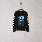 Off White Long Sleeve Round Neck Sweater Autumn And Winter Mona Lisa Pattern Crew Neck Pullover Sweatshirt