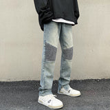 J Shaped Jeans Tube Zipper Split Pants Autumn and Winter Stitching Pleated Jeans Men