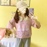 Gothic Lolita Harajuku Style Clothing Three Milk Rabbit Printed Cute T-shirt (Excluding Fake Collar)