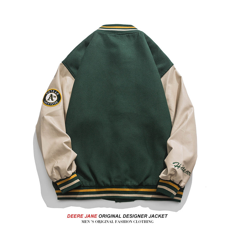 Men's Baseball Jacket Spring Sleeve Stitching Embroidered Baseball Uniform Men's Loose Vintgae Jacket