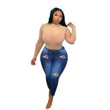 Women Plus Size Jeans High Waist Slim Denim Skinny Pants