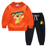 Children Pokemon Pikachu Hoodie & Pant Set Fleece Lined Padded Warm Keeping Winter Clothes Sweatershirt Suit