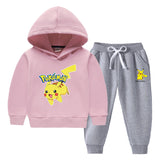 Children Pokemon Pikachu Hoodie & Pant Set Fleece Lined Padded Warm Keeping Winter Clothes Sweatershirt Suit
