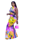 Women Plus Size Maxi Dresses Sexy Print Skirt Two-Piece Set