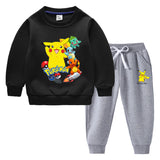 Children Pokemon Pikachu Hoodie & Pant Set Fleece Lined Padded Warm Keeping Winter Clothes Sweatershirt Suit