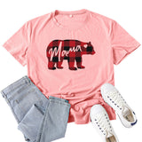 Boy Mama T Shirt Mama Bear Red Plaid Mother Bear Pattern Printed T-shirt