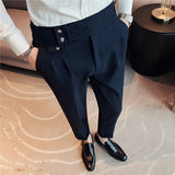 Men Trousers Slim Fit Curled Hem Men's Solid Color Long Pants