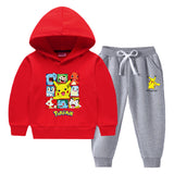 Children Pokemon Pikachu Hoodie & Pant Set Fleece Lined Padded Warm Keeping Sweatshirt Set