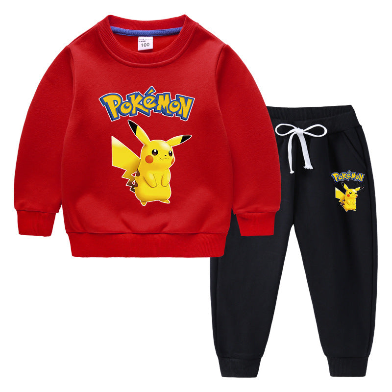 Children Pokemon Pikachu Hoodie & Pant Set Fleece Lined Padded Warm Keeping Winter Clothes Sweatershirt Suit