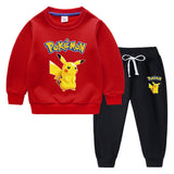 Children Pokemon Pikachu Hoodie & Pant Set Fleece Lined Padded Warm Keeping Winter Clothes Sweatershirt Suit