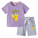 Children Pokemon Pikachu Tshirts & Shorts Cotton Short Sleeve Shorts Two Pieces Neutral