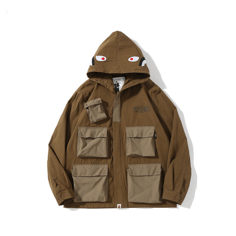 BAPE Varsity Jacket Shark Kaki Brown Jacket Trench Coat Coat