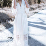 Women Dresses Bohemian Beach Solid Color V-neck Dress Long Dress