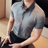 Men Shirts Embroidered Ice Silk Short Sleeve Shirt