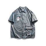 Men T Shirt Summer Casual Tops Men's Clothes Summer Wear Men's Lapel Shirt Multi-Bag Reflective Tooling Cardigan