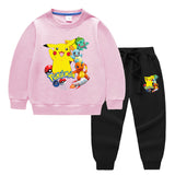 Children Pokemon Pikachu Hoodie & Pant Set Two-Piece Solid Color Baby Cotton Sweater Set