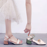 Nude Chunky Heel Roman Sandals