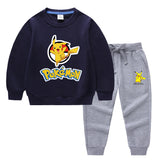 Children Pokemon Pikachu Hoodie & Pant Set Two-Piece Solid Color Baby Cotton Sweater Set