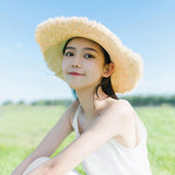 Kentucky Derby Hats Chain Strap Straw Hat Female Summer Frayed Raffia Hat
