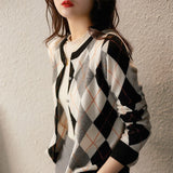 Preppy Aesthetic Outfits Plaid Vintage Knitted Cardigan Sweater Women's Fashion Small Coat Women