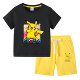 Children Pokemon Pikachu Tshirts & Shorts Cotton Children Short Sleeve Shorts Two Pieces