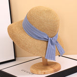 Straw Hat Dome Sunhat Summer Hat French Elegant Wide Brim Bucket Hat
