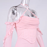 Bella Hadid Dress Net Falbala Backless Dress