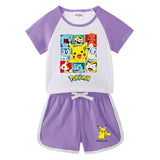 Children Pokemon Pikachu Tshirts & Shorts Short-Sleeved T-shirt Shorts Casual Sports Two-Piece Neutral