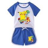 Children Pokemon Pikachu Tshirts & Shorts Short-Sleeved T-shirt Shorts Casual Sports Two-Piece Neutral