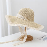 Straw Hat Lace Lace Cutout Foldable Straw Hat