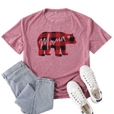 Boy Mama T Shirt Mama Bear Red Plaid Mother Bear Pattern Printed T-shirt