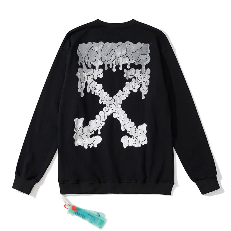 Off White Sweatshirts Long Sleeve round Neck Neck Sweater Autumn and Winter Gray Melting Arrow Pattern round Neck Pullover Terry Sweater