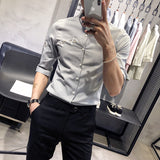 Men Shirts Embroidered Slim Half-Sleeve Shirt