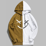 Smiley Face Hoodie Color Matching Stitching Casual Hoodie Jacket Stitching