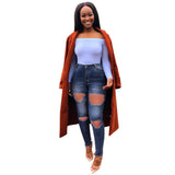 Women Plus Size Jeans Slim Ripped Denim Pencil Pants