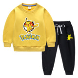 Children Pokemon Pikachu Hoodie & Pant Set Fleece Lined Padded Warm Keeping Winter Clothes Sweatershirt Suit