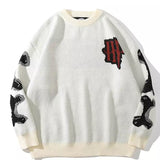 Skeleton Hoodie Skeleton Knitwear Men's Street Loose round Neck Sweater Pullover