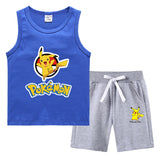 Children Pokemon Pikachu Tshirts & Shorts Summer Vest Middle Pants Sports Casual Bottoming Shirt Sleeveless Two Pieces