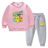 Children Pokemon Pikachu Hoodie & Pant Set Fleece Lined Padded Warm Keeping Winter Clothes Sweatershirt Suit