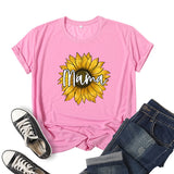 Boy Mama T Shirts Sunflower Mama Printed Short Sleeve round Neck T-shirt