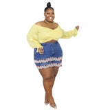 Women Plus Size Denim Shorts Slim-Fitting Patchwork Denim Shorts